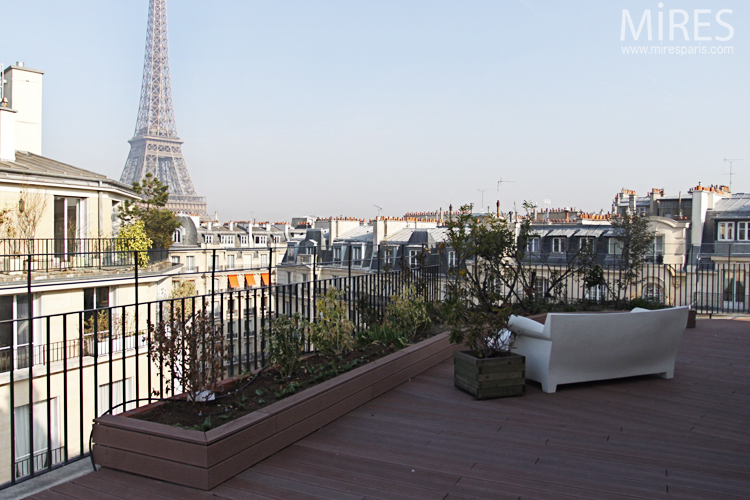 Terrasse face à la tour Eiffel. C0698