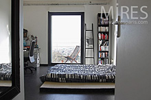 Dorm room with little bathroom. C0770