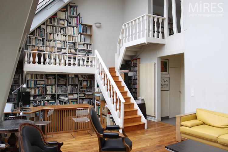Grande verrière et mezzanine bibliothèque C0594 Mires Paris