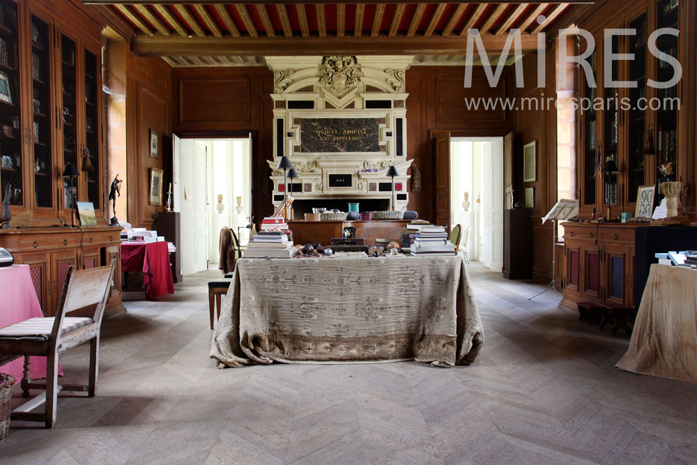 C0738 – Marble and wood paneling in the library