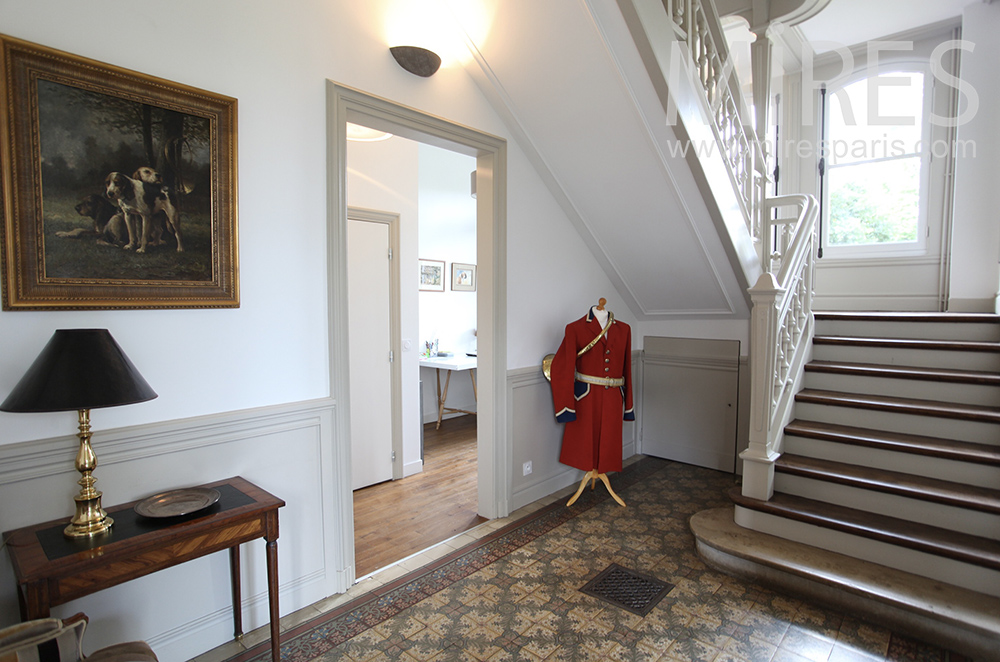 Massif white wood staircase. c1464