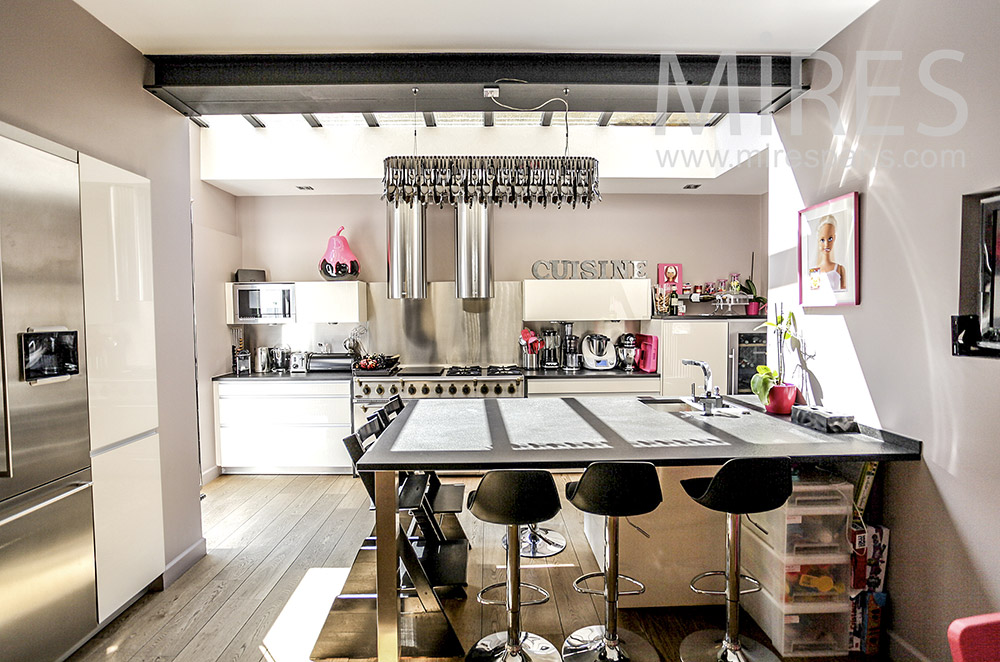 C1581 – Stainless steel kitchen with central table