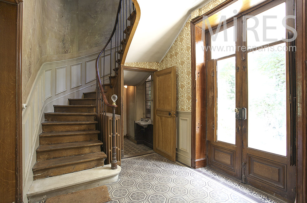 Patinated wooden staircase. C1585