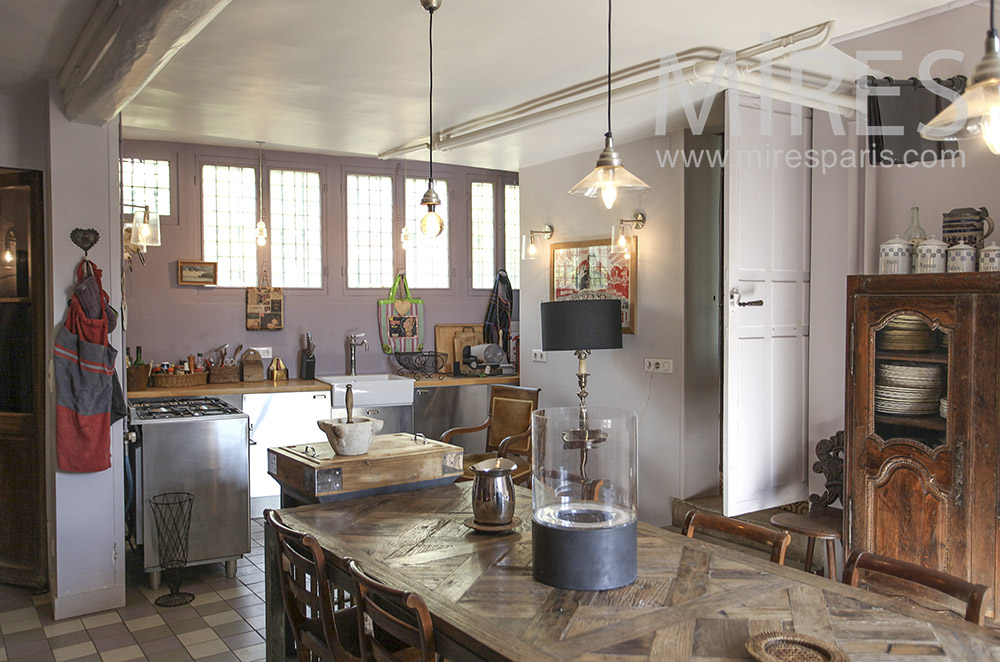 Kitchen with wooden table. c1597