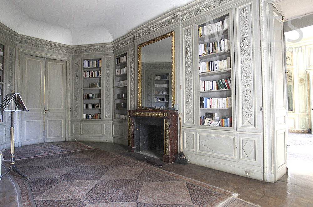Library entrance with wood paneling. C1620