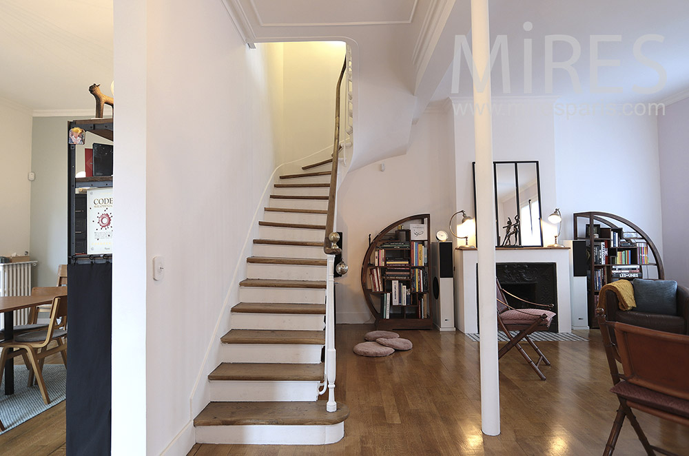 White staircase, wooden steps. c1651