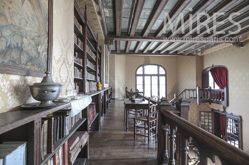 C1690 – Bibliothèque ancienne en mezzanine