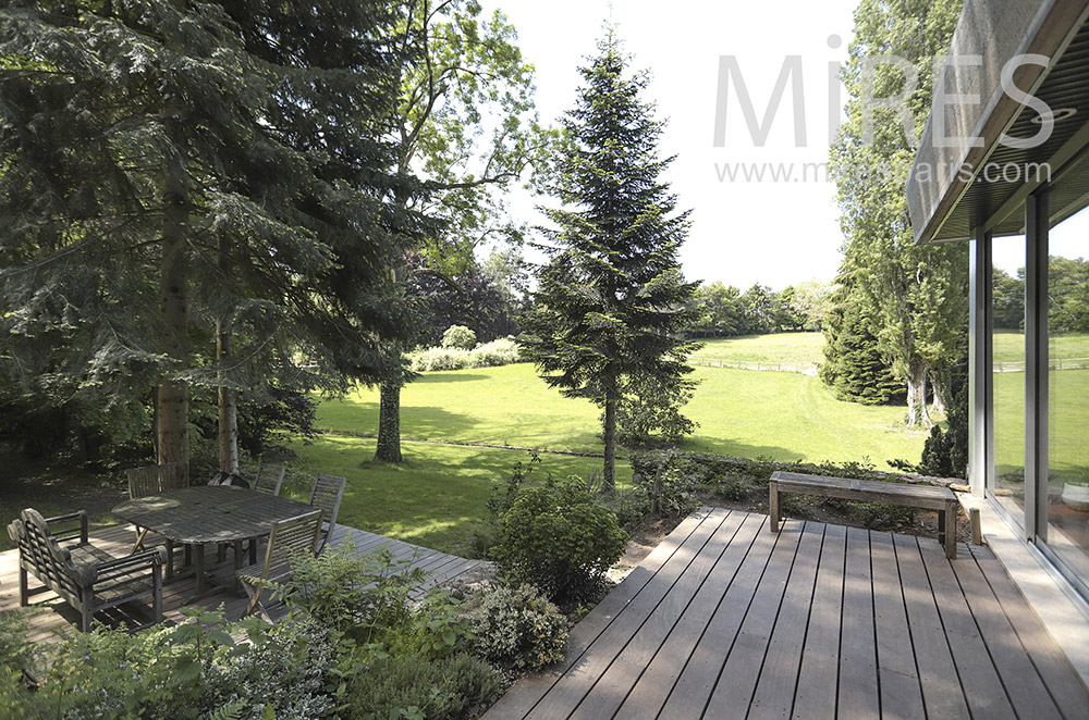 Wooden terrace under the trees. C1709