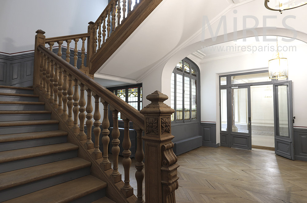 Large wooden staircase. C1753