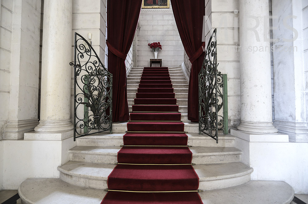 C0205 – Grand escalier, tapis rouge