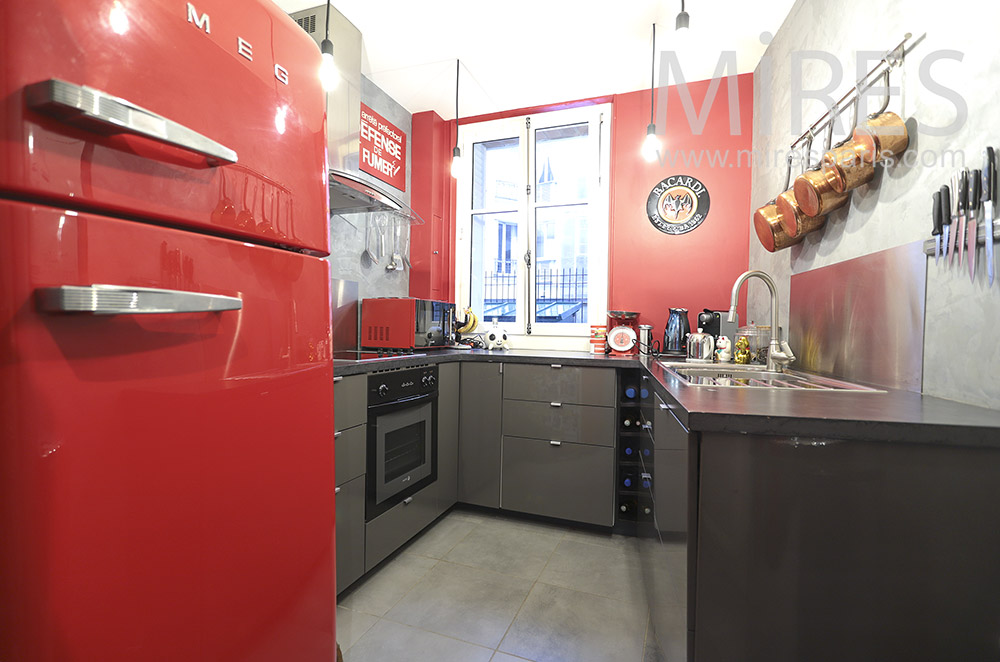 Red kitchen. C1756
