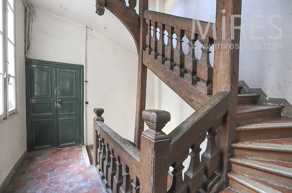 Old wooden staircase of building. C1780
