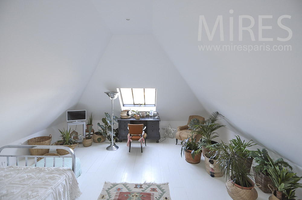 White room with green plants. C1797