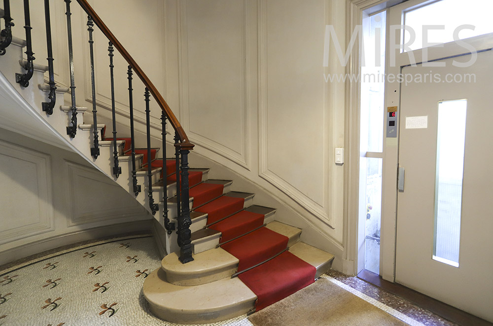 Classic staircase and elevator. C1903