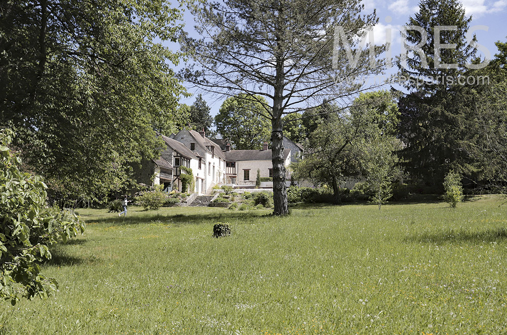 Large gently sloping garden with trees. C2000
