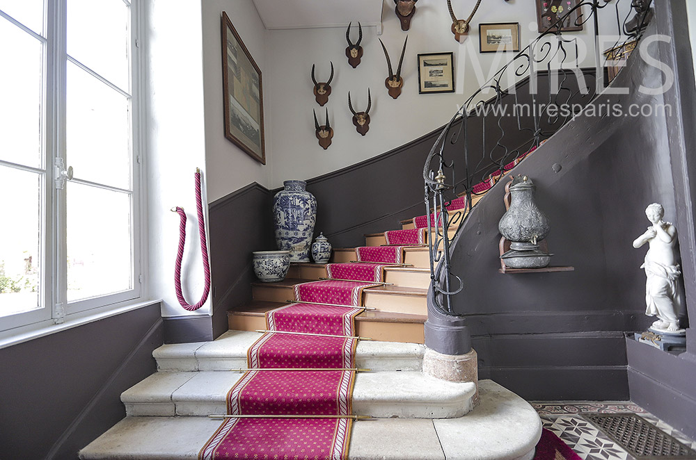 Staircase with hunting trophies. C2043