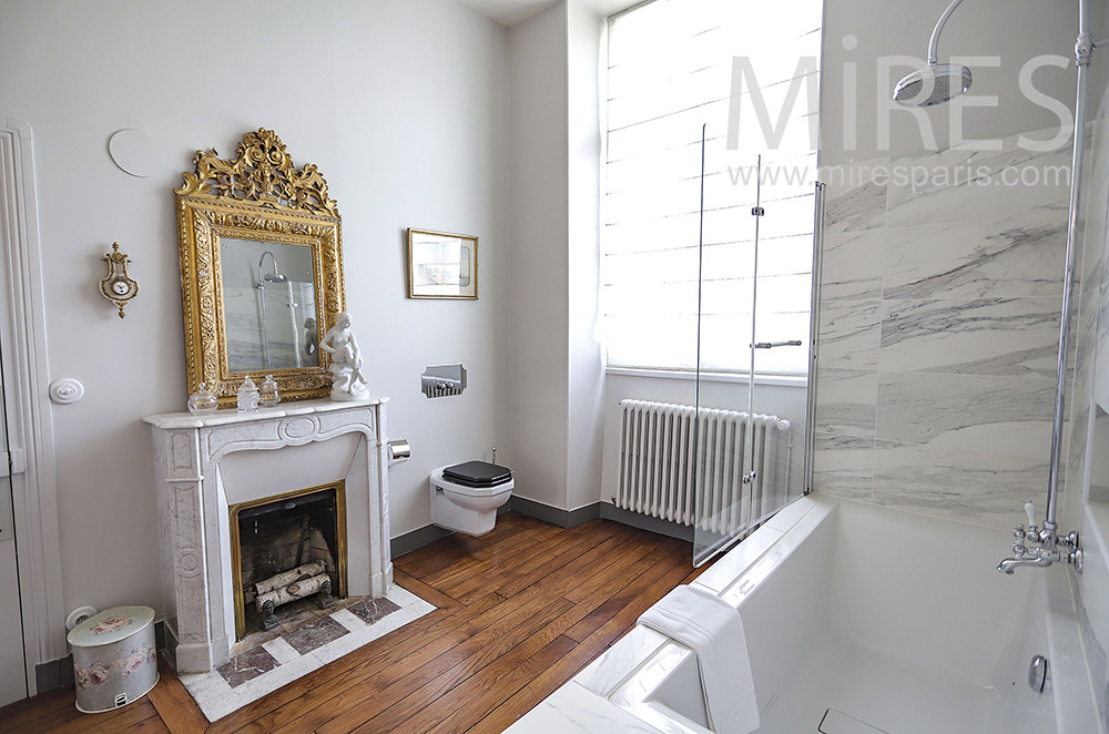 Baths and beautiful old fireplace. C2043