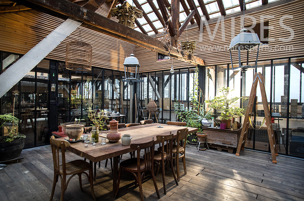 C0001 – Wooden loft, green plants, glass roofs